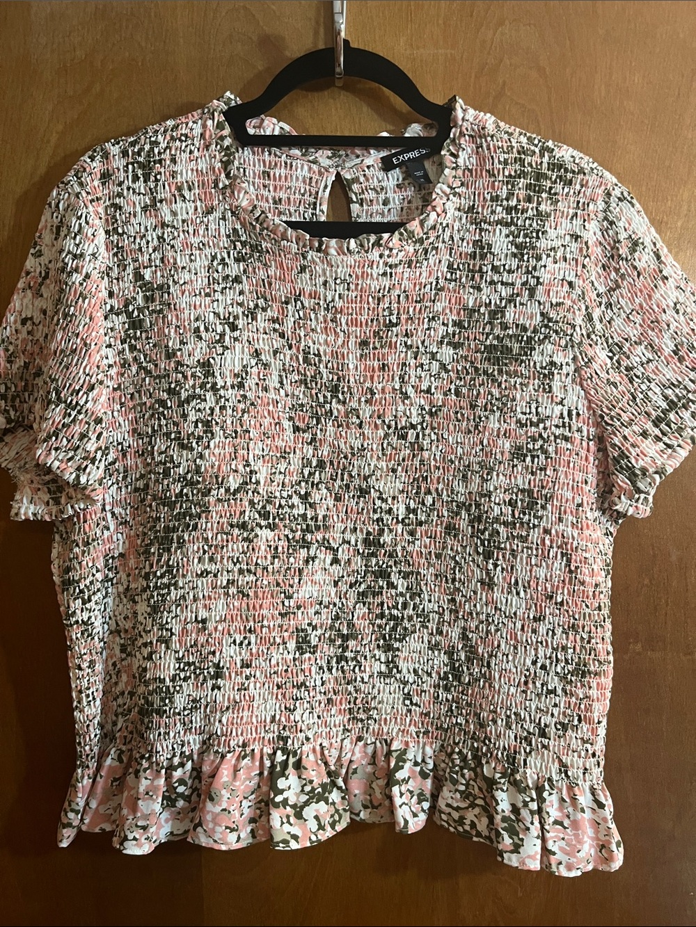 Express Pink & Olive Smocked Ruffle-Hem Blouse - Bundle